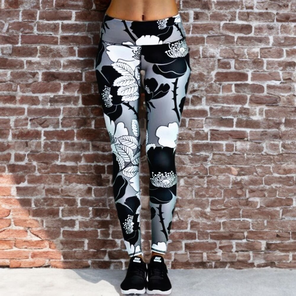 Noli Floral Mid-Rise Workout Leggings Full Length Colorblock Athletic Yoga Pants